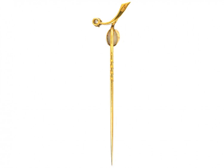 Edwardian 18ct Gold, Opal & Diamond Sprig Tie Pin