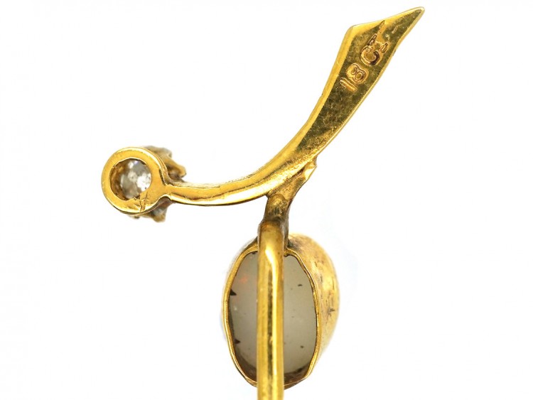 Edwardian 18ct Gold, Opal & Diamond Sprig Tie Pin