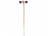 Edwardian 15ct Gold, Three Stone Ruby & Diamond Tie Pin