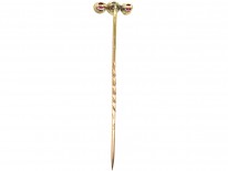 Edwardian 15ct Gold, Three Stone Ruby & Diamond Tie Pin