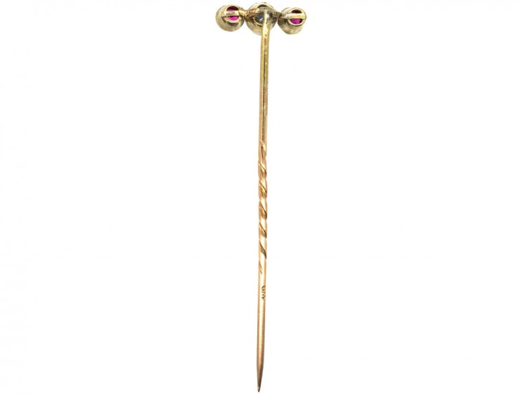 Edwardian 15ct Gold, Three Stone Ruby & Diamond Tie Pin