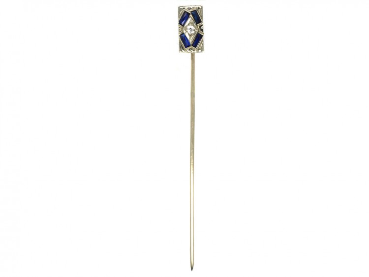 Art Deco Sapphire & Diamond Rectangular Tie Pin