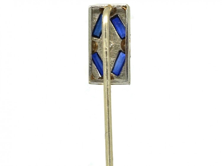 Art Deco Sapphire & Diamond Rectangular Tie Pin