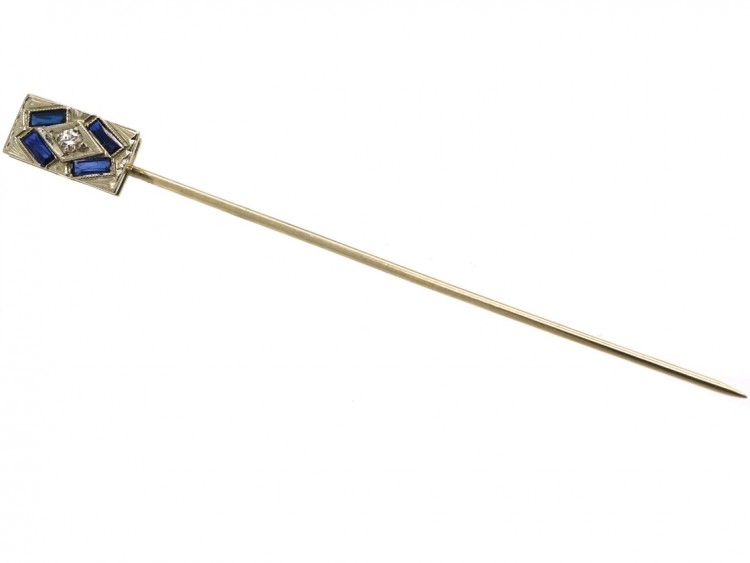 Art Deco Sapphire & Diamond Rectangular Tie Pin