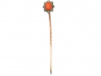 Edwardian 9ct Gold, Rose Diamond & Coral Tie Pin