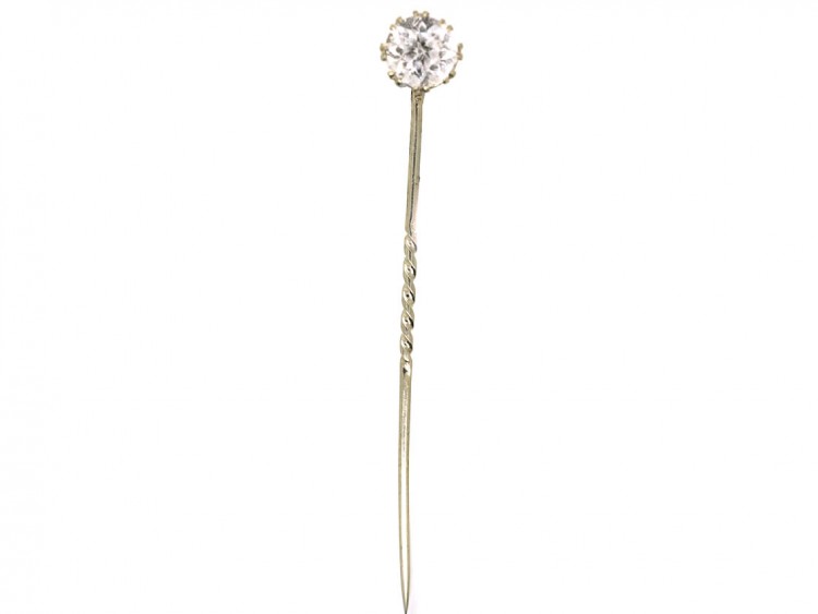 Rock Crystal White Gold Tie Pin
