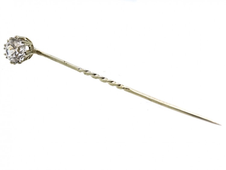 Rock Crystal White Gold Tie Pin