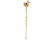 Edwardian 15ct Gold, Ruby & Natural Split Pearl Harvest Moon Tie Pin