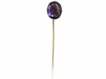 Edwardian Large Amethyst 18ct Gold Tie Pin