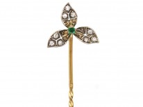 Edwardian Diamond & Emerald Three Petal Tie Pin