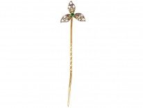 Edwardian Diamond & Emerald Three Petal Tie Pin