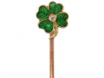 Edwardian 15ct Gold, Green Enamel & Diamond Four Leaf Clover Tie Pin