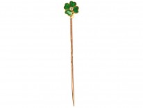 Edwardian 15ct Gold, Green Enamel & Diamond Four Leaf Clover Tie Pin