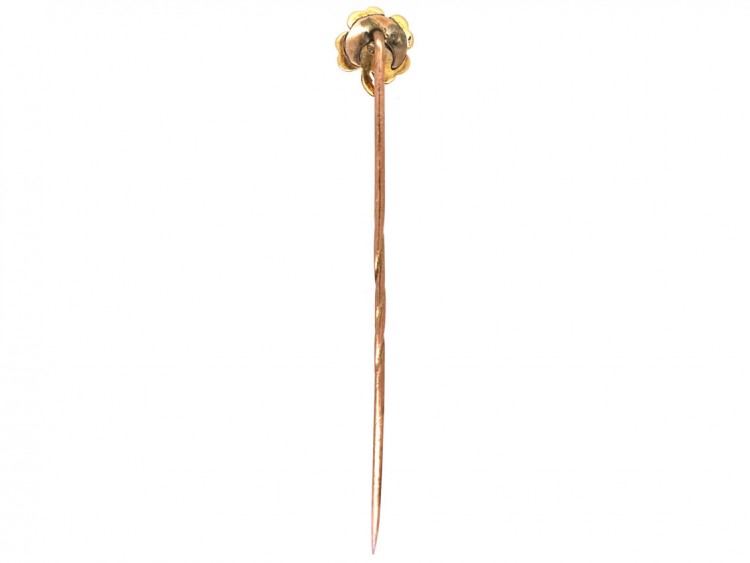 Edwardian 15ct Gold, Green Enamel & Diamond Four Leaf Clover Tie Pin