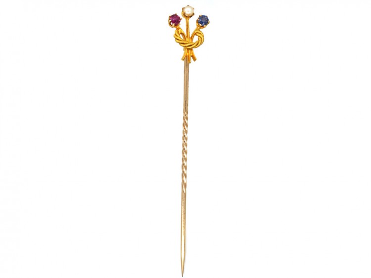 Edwardian Ruby, Sapphire & Natural Pearl Tie Pin
