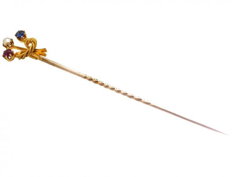 Edwardian Ruby, Sapphire & Natural Pearl Tie Pin