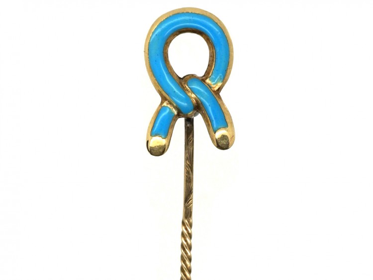 Victorian Tie The Knot Blue Enamel & 15ct Gold Tie Pin