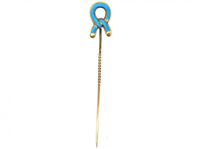 Victorian Tie The Knot Blue Enamel & 15ct Gold Tie Pin