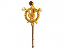Edwardian 15ct Gold, Ruby, & Natural Pearl Tie Pin