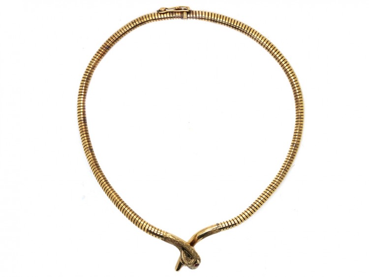 9ct Gold Snake Necklace With Ruby Eyes