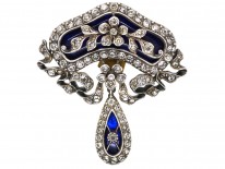 Edwardian Silver, Blue Glass & Paste Flower Brooch