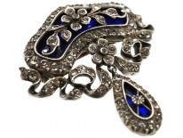 Edwardian Silver, Blue Glass & Paste Flower Brooch