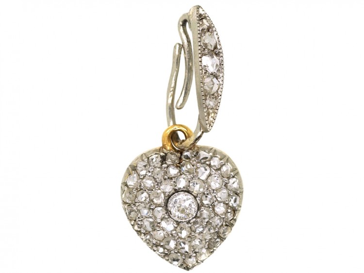 Edwardian Platinum & 15ct Gold Diamond Set Heart Pendant