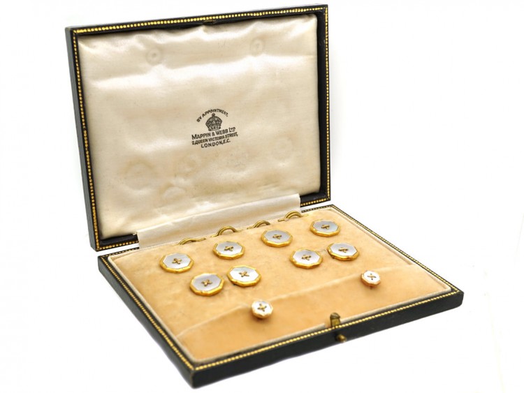 Edwardian 9ct Gold & Mother of Pearl Dress Set in Original Case