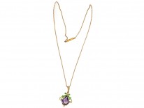15ct Gold, Enamel, Amethyst & Natural Split Pearl Suffragette Pendant On Chain