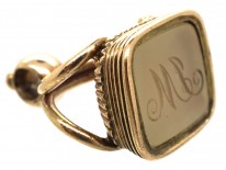 Georgian Gold Cased Seal With Grey Chalcedony Base with M L Monogram