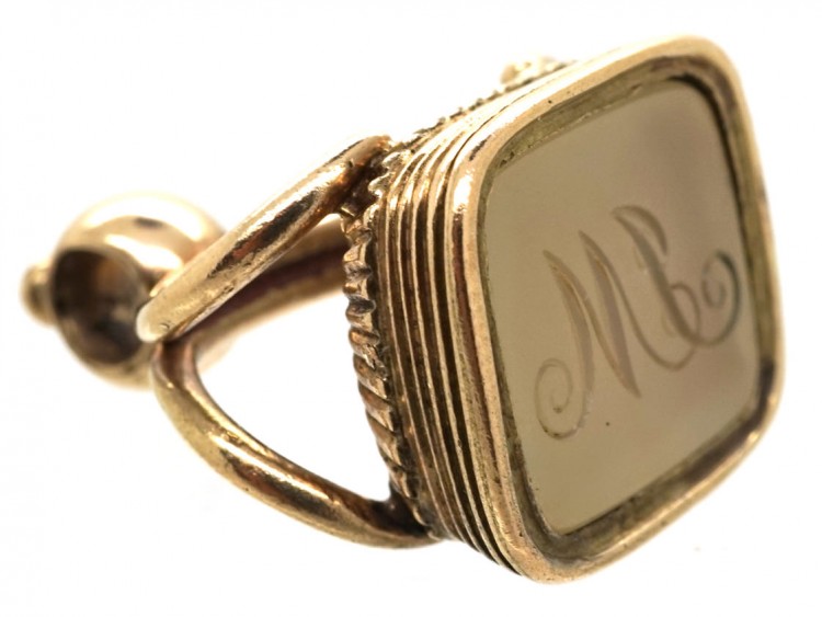 Georgian Gold Cased Seal With Grey Chalcedony Base with M L Monogram
