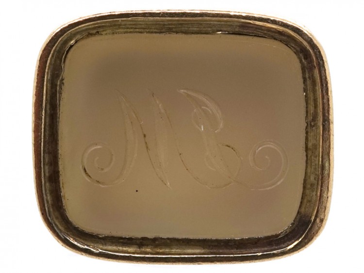 Georgian Gold Cased Seal With Grey Chalcedony Base with M L Monogram
