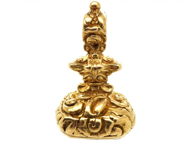 Georgian 18ct Gold Cased Seal With Rock Crystal Base With Dog & Pheasant Intaglio