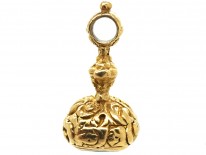Georgian 18ct Gold Cased Seal With Rock Crystal Base With Dog & Pheasant Intaglio