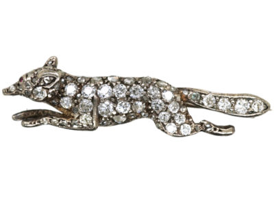 Edwardian Diamond Set Running Fox Brooch