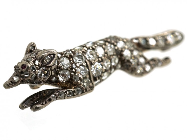 Edwardian Diamond Set Running Fox Brooch