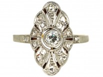 Art Deco 18ct Gold, Platinum & Diamond Marquise Shaped Ring