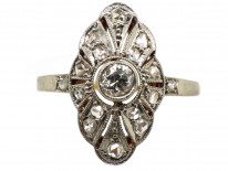 Art Deco 18ct Gold, Platinum & Diamond Marquise Shaped Ring