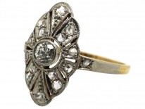 Art Deco 18ct Gold, Platinum & Diamond Marquise Shaped Ring