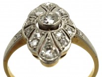 Art Deco 18ct Gold, Platinum & Diamond Marquise Shaped Ring
