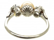 18ct White Gold, Natural Pearl & Diamond Ring
