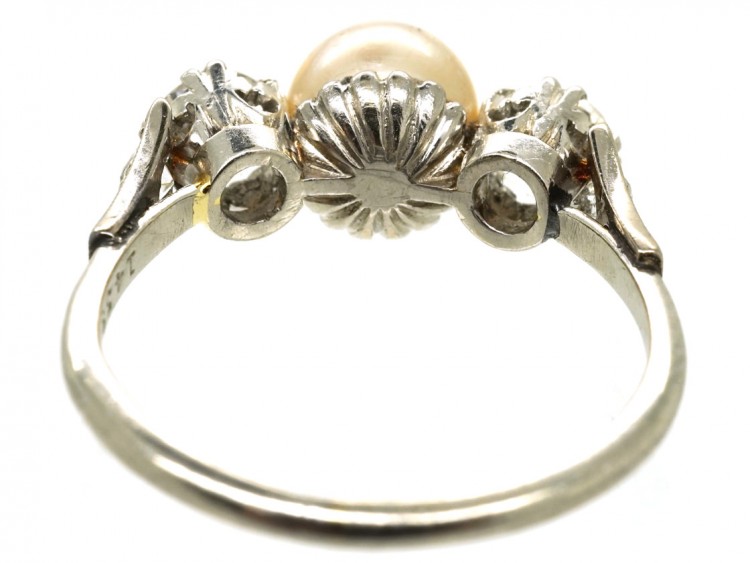 18ct White Gold, Natural Pearl & Diamond Ring