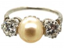 18ct White Gold, Natural Pearl & Diamond Ring