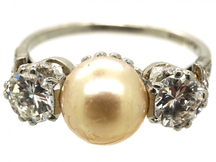 18ct White Gold, Natural Pearl & Diamond Ring