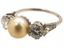 18ct White Gold, Natural Pearl & Diamond Ring