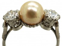 18ct White Gold, Natural Pearl & Diamond Ring