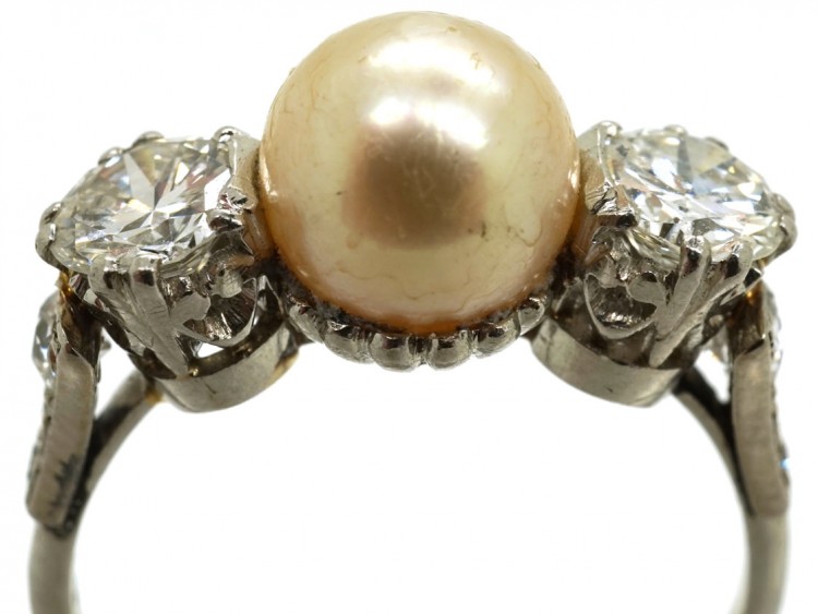 18ct White Gold, Natural Pearl & Diamond Ring
