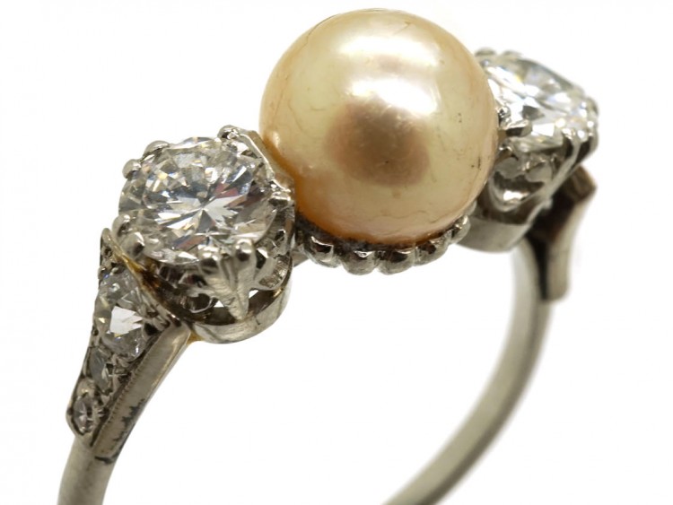 18ct White Gold, Natural Pearl & Diamond Ring