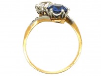 Art Deco 18ct Gold, Platinum, Sapphire & Diamond Crossover Ring