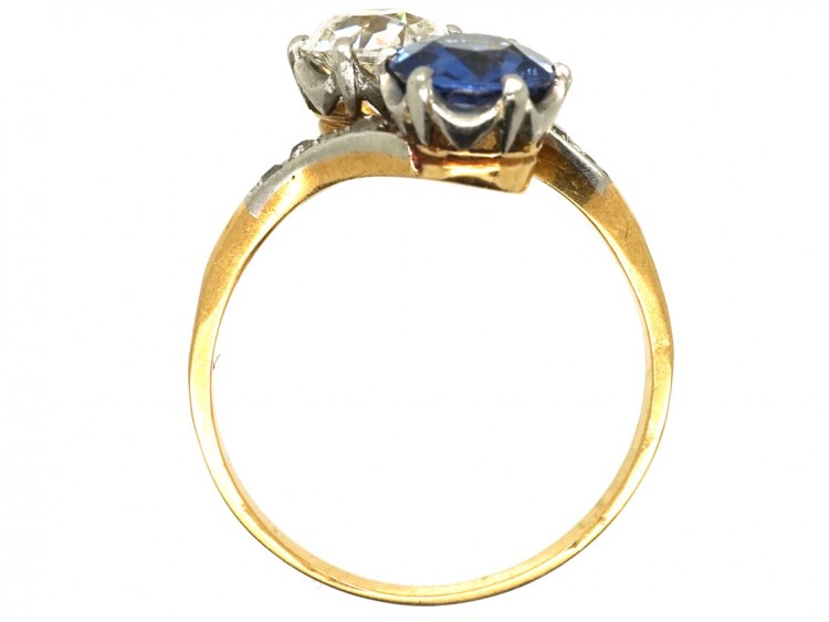 Art Deco 18ct Gold, Platinum, Sapphire & Diamond Crossover Ring